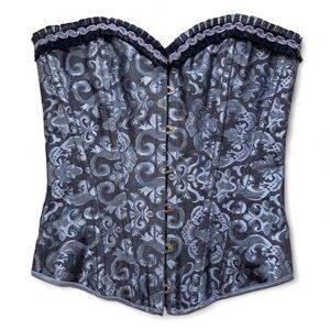 Blue and Black Lace Trim Corset
